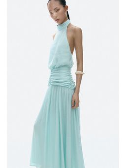 H&M - Women Turquoise Draped Halterneck Dress