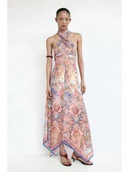 H&M - Women Beige Chiffon Halterneck Dress