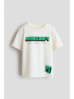 H&M - Boys White Print-Motif Cotton T-Shirt