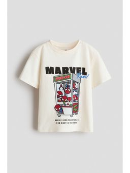 H&M - Boys Beige Print-Motif Cotton T-Shirt