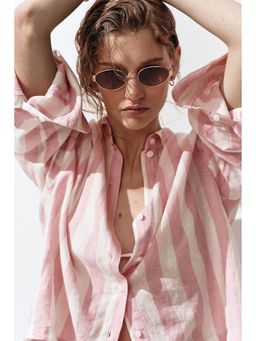 H&M - Women Pink Linen-Blend Shirt