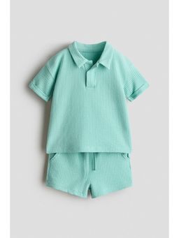 H&M - Boys Green 2-Piece Waffled Cotton Set