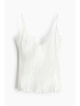 H&M - Women White Lace-Trimmed Pointelle-Knit Top
