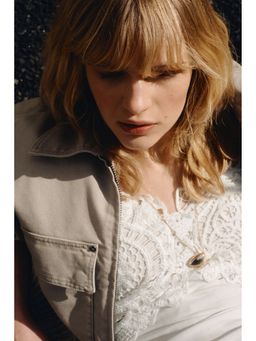 H&M - Women White Lace-Detail Linen-Blend Top