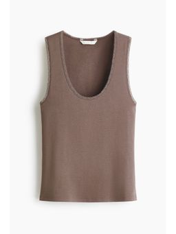 H&M - Women Beige Lace-Trimmed Vest Top