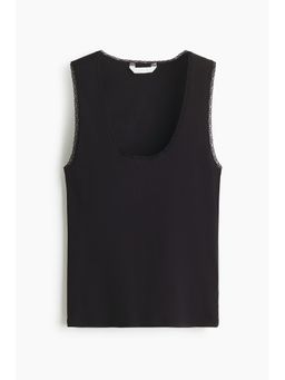 H&M - Women Black Lace-Trimmed Vest Top