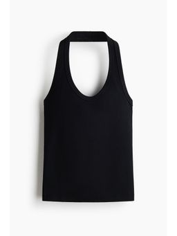 H&M - Women Black Cotton Halterneck Top