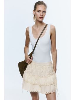 H&M - Women Beige Broderie Anglaise Cotton Mini Skirt
