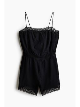 H&M - Women Black Lace-Trimmed Pyjama Playsuit