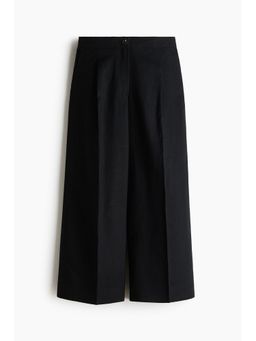 H&M - Women Black Ankle-Length Linen-Blend Trousers