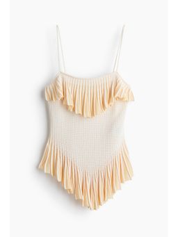 H&M - Women Yellow Flounced Pointelle-Knit Top