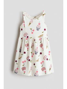 H&M - Girls White Printed Cotton Dress