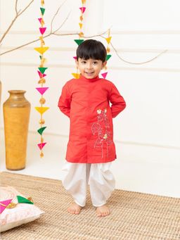 Keebee Organics - Cotton Red Floral Vine Kurta with Dhoti Pant (Set of 2)