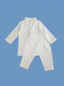 Keebee Organics - Cotton White Textured Kurta with Pyjama (Set of 2)