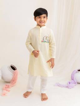 Keebee Organics - Cotton Yellow Lil Elephant Kurta with Pyjama (Set of 2)