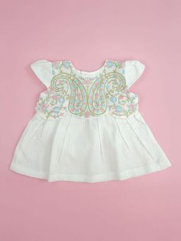 Keebee Organics - Cotton Cap Sleeve White Paisley Dress