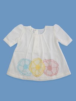 Keebee Organics - Cotton Puffed Sleeve White Flowers Dress