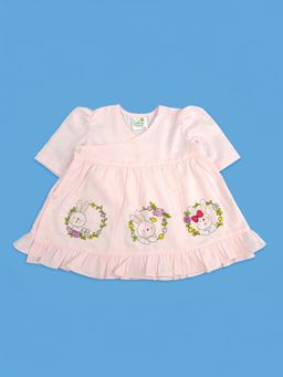 Keebee Organics - Cotton Puffed Sleeve Baby Pink Rabbits Dress
