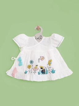 Keebee Organics - Cotton Puffed Sleeve White Snailgarden Dress