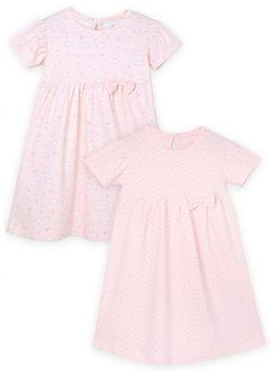The Mom Store - Pink Rabbit & Polka Dotted Girls Casual Dresses (Pack of 2)