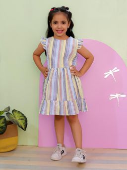 The Mom Store - Multi Color Striped Girls Dress with Bow