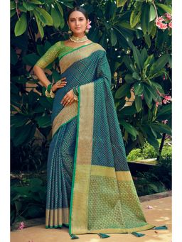 Sangam Prints - Navy Blue Patola Silk Woven Work Traditional Tassel Saree with Unstitched Blouse