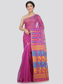 PinkLoom - Womens Soft Cotton Blend Jamdani Saree without Blouse -Lavender