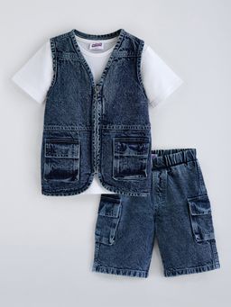 Hopscotch - Denim Cargo Cotton T-Shirt Jacket And Short