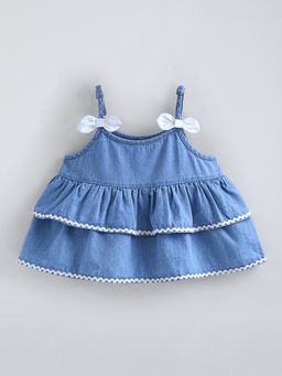 Hopscotch - Lacing Bow Applique Relaxed Denim Top And Short