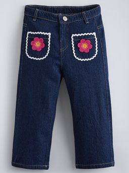 Hopscotch - Floral Applique Cotton Denim Jeans