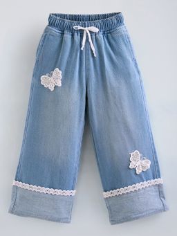 Hopscotch - Butterfly Applique Denim Wide Leg Jean