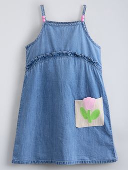 Hopscotch - Tulip Pocket Applique A-Line Denim Dress