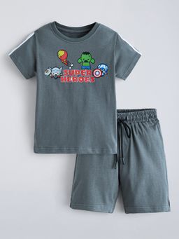 Hopscotch - Avengers Printed Cotton T-Shirt And Short