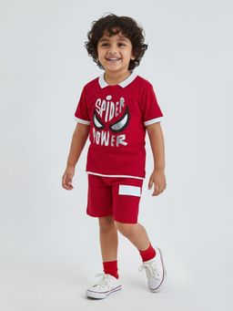 Hopscotch - Spider Man Collared T-Shirt And Short