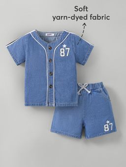 Hopscotch - Blue Denim Shirt And Shorts