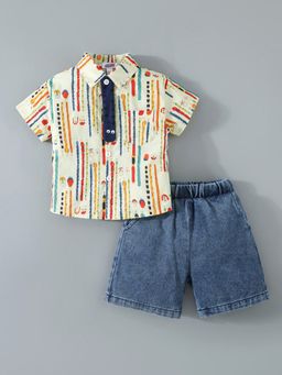Hopscotch - Abstract Collared Shirt And Short with Tie