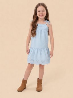 U.S. POLO ASSN. - Girls Blue Cut Work Self Design Dress