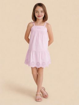 U.S. POLO ASSN. - Girls Pink Cut Work Self Design Dress