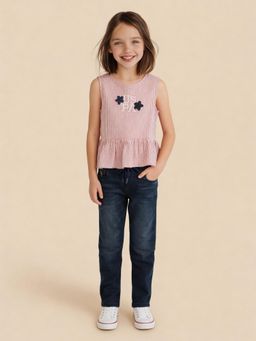 U.S. POLO ASSN. - Girls Vertical Striped Star Applique Top