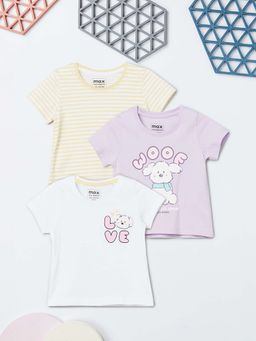 max - Girls Multi-Color Printed T-shirts (Pack of 3)