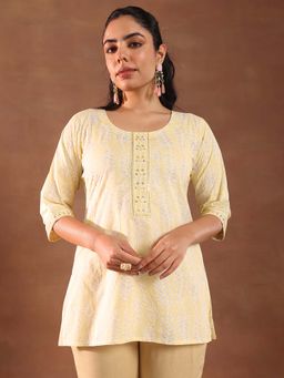 Libas - Yellow Printed Straight Cotton Kurtis for Women