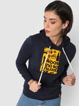 Campus Sutra - Women Navy Blue Printed Sweatshirt