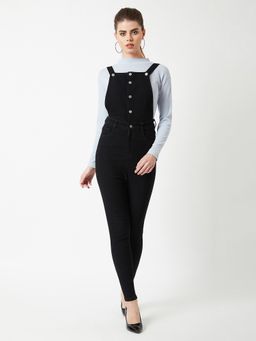 Miss Chase - Women's Black Skinny High Rise Clean Look Stretchable Denim Dungaree