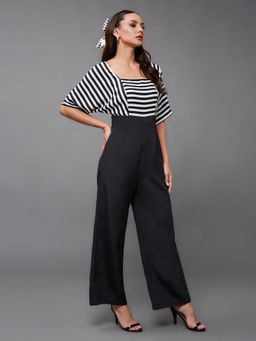 Miss Chase - Women's Black Square Neck Half Sleeve Regular Jumpsuit