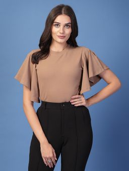 Style Quotient - Women's Brown Round Neck Polyester Top