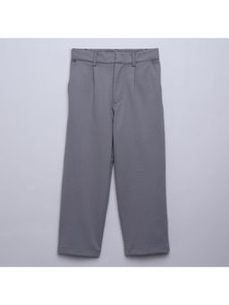 Taffy - kids Knit Full Length Solid Color Trousers-Grey