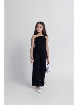 Taffy - kids Textured One Shoulder Sleeveless Jumpsuit-Black
