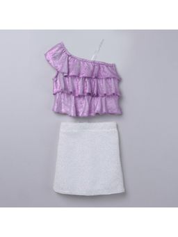 Taffy - kids Foil Party Crop Top With Metallic Lurex Skirt Purple/Silver (Set of 2)