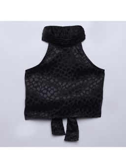 Taffy - kids Satin Halter Neck Back Tie Up Sleeveless Party Crop Top-Black