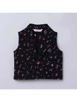 Taffy - kids Corduroy Sleeveless Floral Printed Cropped Jacket-Black